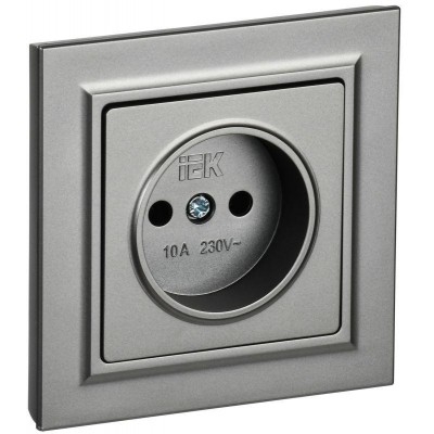 Розетка СП BRITE РСР10-1-0-БрС 10А в сборе без заземл. без защ. шторок сталь IEK BR-R10-10-K46-F Розетка СП BRITE РСР10-1-0-БрС 10А в сборе без заземл. без защ. шторок сталь IEK BR-R10-10-K46-F