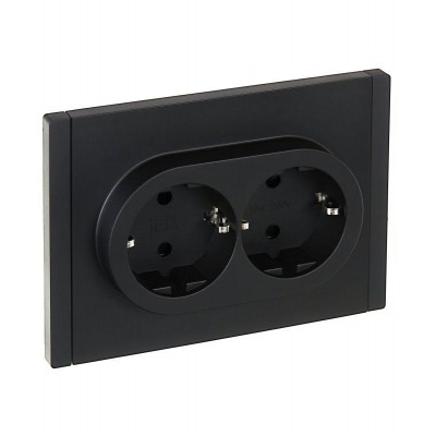 Розетка 2-м СП FORTE&PIANO FP123 16А с заземл. защ. шторки безвинт. крепл. черн. IEK FP-R24-16-1-K02