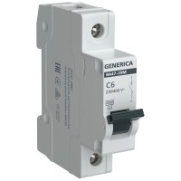 Выключатель автоматический модульный 1п C 6А 4.5кА ВА47-29М GENERICA MVA21-1-006-C-G Выключатель автоматический модульный 1п C 6А 4.5кА ВА47-29М GENERICA MVA21-1-006-C-G