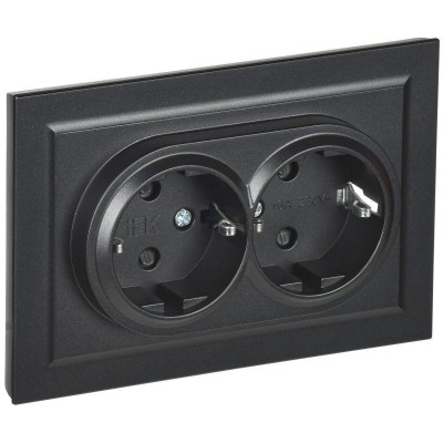 Розетка 2-м СП BRITE РСш12-3-БрЧ 16А в сборе с заземл. защ. шторки черн. IEK BR-R24-16-K02-F Розетка 2-м СП BRITE РСш12-3-БрЧ 16А в сборе с заземл. защ. шторки черн. IEK BR-R24-16-K02-F