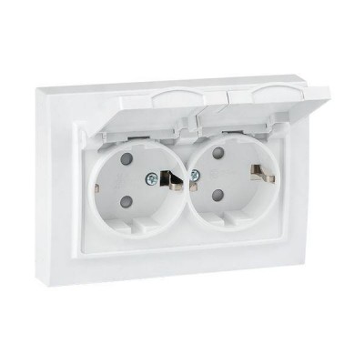 Розетка 2-м СП Минск 16А IP44 с заземл. защ. шторки с крышкой бел. EKF ERR16-129-200-44 Розетка 2-м СП Минск 16А IP44 с заземл. защ. шторки с крышкой бел. EKF ERR16-129-200-44