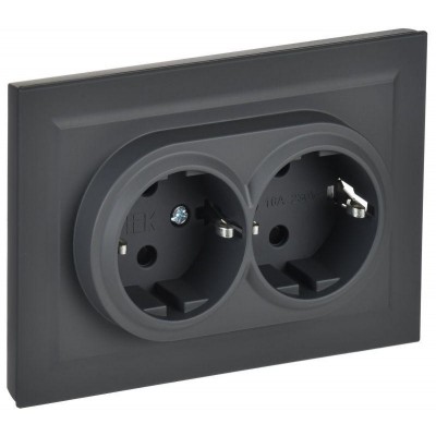 Розетка 2-м СП BRITE РСш12-3-БрГ 16А в сборе с заземл. защ. шторки графит IEK BR-R24-16-K53-F Розетка 2-м СП BRITE РСш12-3-БрГ 16А в сборе с заземл. защ. шторки графит IEK BR-R24-16-K53-F