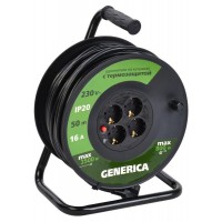 Удлинитель на катушке 4х50м 16А IP20 УК50 2P+PE 3х1.5 термозащита GENERICA WKP20-16-04-50-G