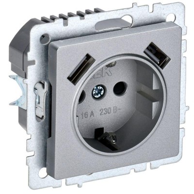 Розетка BRITE РЮш10-2-БрА 16А с USB A+A 3.1А с заземл. защ. шторки механизм алюм. IEK BR-R14-16-U21-D31-K47 Розетка BRITE РЮш10-2-БрА 16А с USB A+A 3.1А с заземл. защ. шторки механизм алюм. IEK BR-R14-16-U21-D31-K47