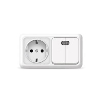 Блок ОП Олимп 2-кл. вык. с подсветкой + роз. с заземл. горизонт. бел. UNIVersal О0037