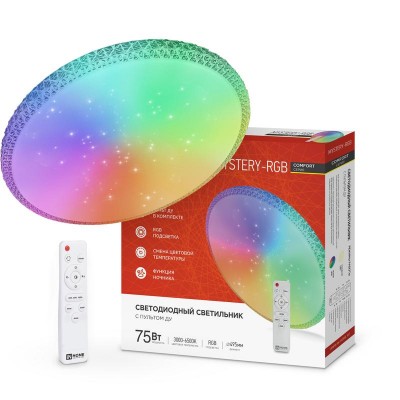 Светильник светодиодный COMFORT MYSTERY-RGB 75Вт 3000-6500К 6000лм 230В 495х85мм с пультом ДУ IN HOME 4690612044637 Светильник светодиодный COMFORT MYSTERY-RGB 75Вт 3000-6500К 6000лм 230В 495х85мм с пультом ДУ IN HOME 4690612044637
