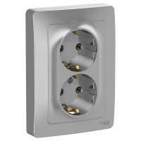 Розетка 2-м СП Blanca 16А IP20 250В с заземл. без защ. шторок алюм. SE BLNRS001023 Розетка 2-м СП Blanca 16А IP20 250В с заземл. без защ. шторок алюм. SE BLNRS001023