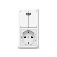 Блок ОП Олимп 2-кл. вык. с подсветкой + роз. с заземл. верт. бел. UNIVersal О0041