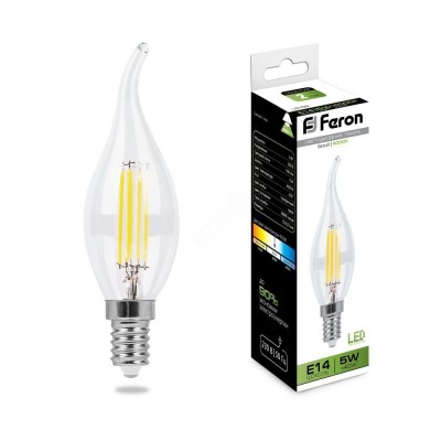 Лампа светодиодная LED 5вт Е14 белый свеча на ветру FILAMENT