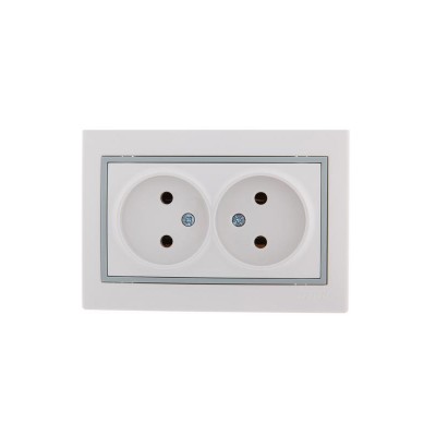 Розетка 2-м СП Mira 16А IP20 без заземл. с сер. вставкой керамика бел. LEZARD 701-0215-128 Розетка 2-м СП Mira 16А IP20 без заземл. с сер. вставкой керамика бел. LEZARD 701-0215-128