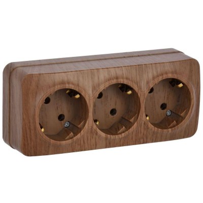 Розетка 3-м ОП GLORY РС23-3-ХД 16А с заземл. дуб IEK ERH31-K24-16