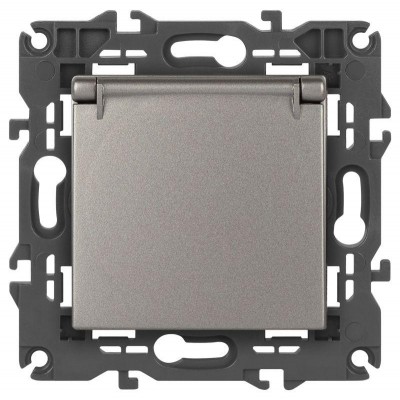 Розетка Elegance 14-2103-16 16А 250В 2P+E Schuko защ. шторки с крышкой титан Эра Б0065811