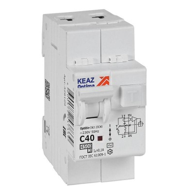 Выключатель автоматический дифференциального тока 2п с защитой от сверхтоков OptiDin D63-23C40-AC-У3 C40 100мА 4.5кА КЭАЗ 328109 Выключатель автоматический дифференциального тока 2п с защитой от сверхтоков OptiDin D63-23C40-AC-У3 C40 100мА 4.5кА КЭАЗ 328109