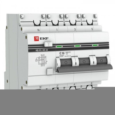 Выключатель автоматический дифференциального тока 4п (3P+N) C 16А 30мА тип AC 4.5кА АД-32 защита 270В электрон. PROxima EKF DA32-16-30-4P-pro Выключатель автоматический дифференциального тока 4п (3P+N) C 16А 30мА тип AC 4.5кА АД-32 защита 270В электрон. PROxima EKF DA32-16-30-4P-pro