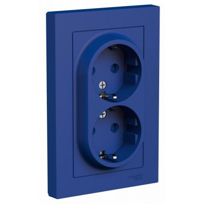 Розетка 2-м. AtlasDesign 16А с заземл. со шторками в сборе аквамарин SE ATN001126