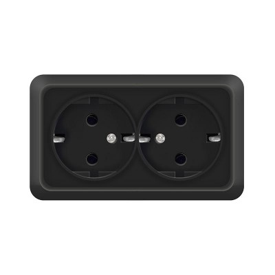 Розетка 2-м ОП Олимп 16А IP20 с заземл. черн. Universal 2216