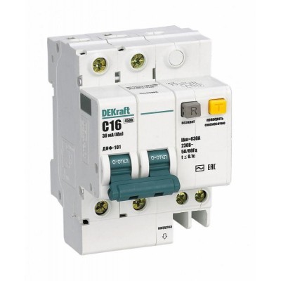 Выключатель автоматический дифференциального тока 2п C 16А 30мА тип AC 4.5кА ДИФ-101 4.5мод. DEKraft 15003DEK Выключатель автоматический дифференциального тока 2п C 16А 30мА тип AC 4.5кА ДИФ-101 4.5мод. DEKraft 15003DEK