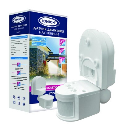 Датчик движения настенный 11м 1200Вт 7мин бел. IONICH 2203 Датчик движения настенный 11м 1200Вт 7мин бел. IONICH 2203