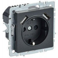 Розетка BRITE РЮш10-2-БрЧ 16А с USB A+A 3.1А с заземл. защ. шторки механизм черн. IEK BR-R14-16-U21-D31-K02 Розетка BRITE РЮш10-2-БрЧ 16А с USB A+A 3.1А с заземл. защ. шторки механизм черн. IEK BR-R14-16-U21-D31-K02