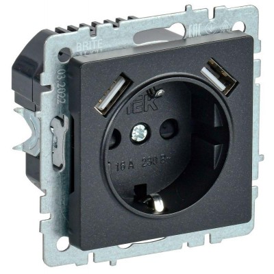 Розетка BRITE РЮш10-1-БрЧ 16А с USB A+A 2.1А с заземл. защ. шторки механизм черн. IEK BR-R14-16-U21-D21-K02 Розетка BRITE РЮш10-1-БрЧ 16А с USB A+A 2.1А с заземл. защ. шторки механизм черн. IEK BR-R14-16-U21-D21-K02