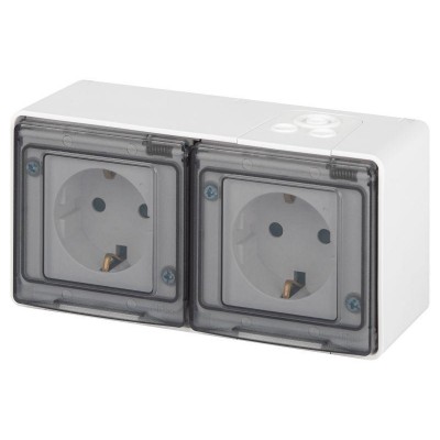 Розетка Эксперт 11-2504-01 2х2P+E гориз. IP55 шторки 16А-250В ОУ бел. Эра Б0063262