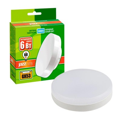 Лампа светодиодная PLED-ECO 6Вт таблетка матовая 5000К холод. бел. GX53 460лм 230В JazzWay 2852007 Лампа светодиодная PLED-ECO 6Вт таблетка матовая 5000К холод. бел. GX53 460лм 230В JazzWay 2852007