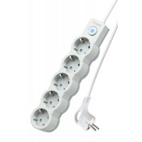 Удлинитель 5х5м с заземл. 10А IP20 2200Вт 220В защ. шторки ПВС 3х1 с выкл. бел. КОСМОС YKsm5m-5g-Z-V10A-W