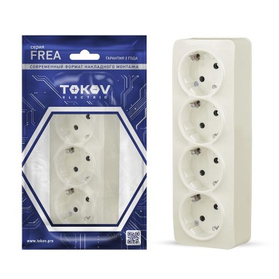 Розетка 4-м ОП Frea 16А IP20 250В с заземл. АБС-пластик беж. TOKOV ELECTRIC TKE-FR-R4Z-C02 Розетка 4-м ОП Frea 16А IP20 250В с заземл. АБС-пластик беж. TOKOV ELECTRIC TKE-FR-R4Z-C02
