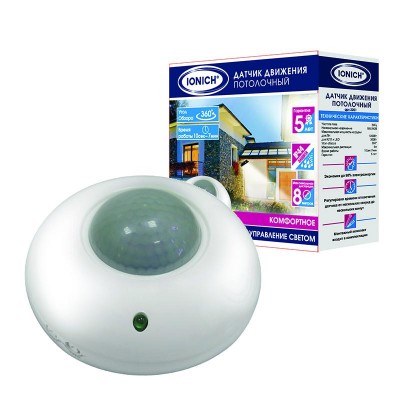 Датчик движения потолочный 8м 1200Вт 7мин бел. IONICH 2201 Датчик движения потолочный 8м 1200Вт 7мин бел. IONICH 2201