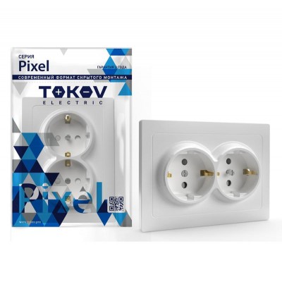 Розетка 2-м СП Pixel 16А IP20 с заземл. защ. шторки в сборе бел. TOKOV ELECTRIC TKE-PX-R2FZSF-C01 Розетка 2-м СП Pixel 16А IP20 с заземл. защ. шторки в сборе бел. TOKOV ELECTRIC TKE-PX-R2FZSF-C01