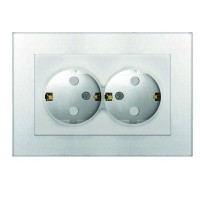 Розетка 2-м СП Афина 16А IP20 с заземл. защ. шторки в сборе серебр. Universal A0050-S Розетка 2-м СП Афина 16А IP20 с заземл. защ. шторки в сборе серебр. Universal A0050-S