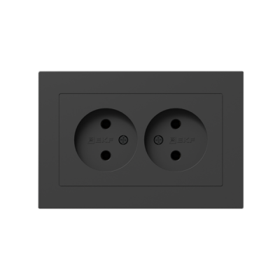 Розетка 2-м СП Эпика 16А без заземл. без защ. шторок с рамкой механизм черн. EKF UP1-SOB-200