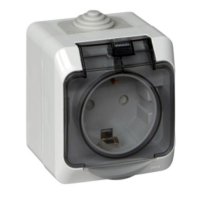 Розетка 1-м ОП Этюд 16А IP44 250В с заземл. защ. шторки с крышкой сер. SE PA16-044C Розетка 1-м ОП Этюд 16А IP44 250В с заземл. защ. шторки с крышкой сер. SE PA16-044C