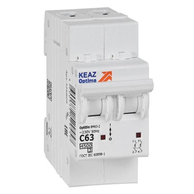 Выключатель автоматический модульный 2п C 63А 4.5кА OptiDin BM63-2C63-4.5-УХЛ3 КЭАЗ 326809