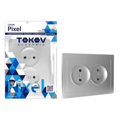 Розетка 2-м СП Pixel 16А IP20 без заземл. в сборе алюм. TOKOV ELECTRIC TKE-PX-R2F-C03 Розетка 2-м СП Pixel 16А IP20 без заземл. в сборе алюм. TOKOV ELECTRIC TKE-PX-R2F-C03
