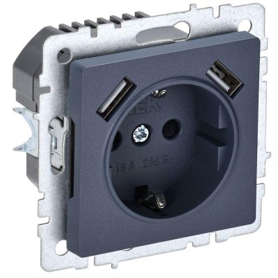 Розетка BRITE РЮш10-1-БрМ 16А с USB A+A 2.1А с заземл. защ. шторки механизм маренго IEK BR-R14-16-U21-D21-K35 Розетка BRITE РЮш10-1-БрМ 16А с USB A+A 2.1А с заземл. защ. шторки механизм маренго IEK BR-R14-16-U21-D21-K35