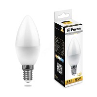Лампа светодиодная LED 9вт E14 теплый матовая свеча