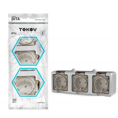 Розетка 3-м ОП Dita 16А IP54 250В с заземл. с прозр. крышкой сер.TOKOV ELECTRIC TKL-DT-R3Z-C06T-IP54 Розетка 3-м ОП Dita 16А IP54 250В с заземл. с прозр. крышкой сер.TOKOV ELECTRIC TKL-DT-R3Z-C06T-IP54