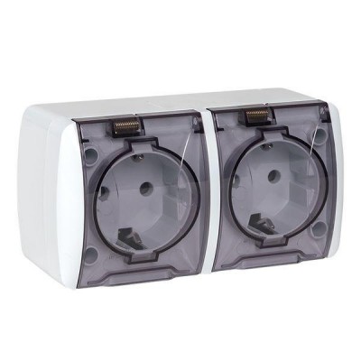 Розетка 2-м ОП Владивосток 16А IP54 с заземл. с прозр. крышкой бел. EKF EQR16-129-30-54-T Розетка 2-м ОП Владивосток 16А IP54 с заземл. с прозр. крышкой бел. EKF EQR16-129-30-54-T