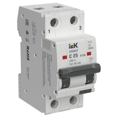 Выключатель автоматический дифференциального тока B10N 2P C25 30мА тип AC ARMAT IEK AR-B10N-2-C025C030 Выключатель автоматический дифференциального тока B10N 2P C25 30мА тип AC ARMAT IEK AR-B10N-2-C025C030
