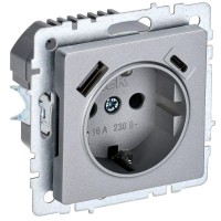 Розетка BRITE РЮш11-1-БрА 16А с USB A+C 18Вт с заземл. защ. шторки механизм алюм. IEK BR-R14-16-U22-018-K47 Розетка BRITE РЮш11-1-БрА 16А с USB A+C 18Вт с заземл. защ. шторки механизм алюм. IEK BR-R14-16-U22-018-K47