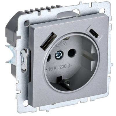 Розетка BRITE РЮш11-1-БрА 16А с USB A+C 18Вт с заземл. защ. шторки механизм алюм. IEK BR-R14-16-U22-018-K47 Розетка BRITE РЮш11-1-БрА 16А с USB A+C 18Вт с заземл. защ. шторки механизм алюм. IEK BR-R14-16-U22-018-K47