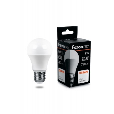 Лампа светодиодная LED 9вт Е27 теплый Feron.PRO
