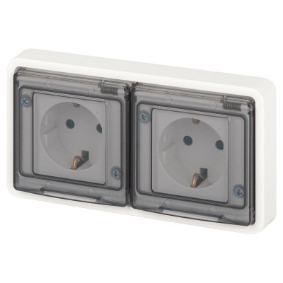Розетка Эксперт 11-2523-01 2х2P+E гориз. IP55 16А-250В СУ бел. Эра Б0063276