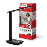 Светильник светодиодный настольный ССО 06Ч 12Вт 3000-6500К 600лм сенсор-диммер с подставкой под телефон с адаптером черн. IN HOME 4690612036526