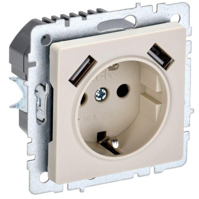 Розетка BRITE РЮш10-1-БрКр 16А с USB A+A 2.1А с заземл. защ. шторки механизм беж. IEK BR-R14-16-U21-D21-K10 Розетка BRITE РЮш10-1-БрКр 16А с USB A+A 2.1А с заземл. защ. шторки механизм беж. IEK BR-R14-16-U21-D21-K10