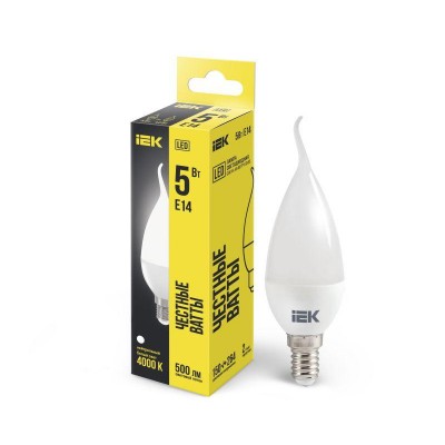 Лампа светодиодная 5Вт CB35 свеча на ветру 4000К нейтр. бел. E14 450лм 230-240В IEK LLE-CB35-5-230-40-E14