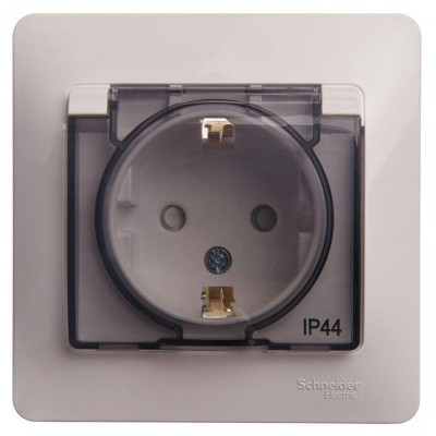 Розетка 1-м СП Glossa 16А IP44 с заземл. защ. шторки с крышкой в сборе бел. SE GSL000148 Розетка 1-м СП Glossa 16А IP44 с заземл. защ. шторки с крышкой в сборе бел. SE GSL000148