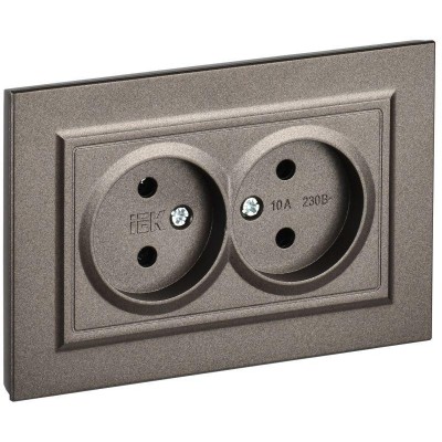 Розетка 2-м СП BRITE РС12-2-БрТБ 10А в сборе без заземл. без защ. шторок бр. IEK BR-R20-10-K45-F Розетка 2-м СП BRITE РС12-2-БрТБ 10А в сборе без заземл. без защ. шторок бр. IEK BR-R20-10-K45-F