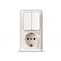 Блок ОП Олимп 2-кл. вык.+ роз. с заземл. верт. бел. UNIVersal О0040